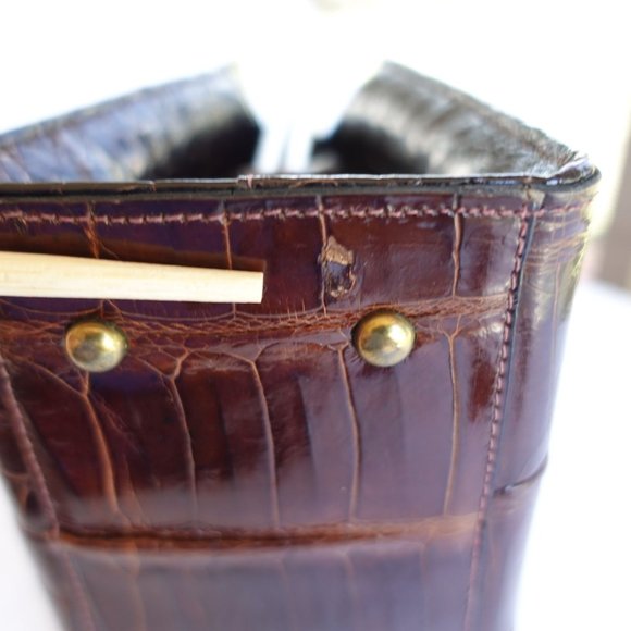 Vintage Crocodile Dual Top Handle Frame Swagger Style  Handbag - Picture 7 of 13